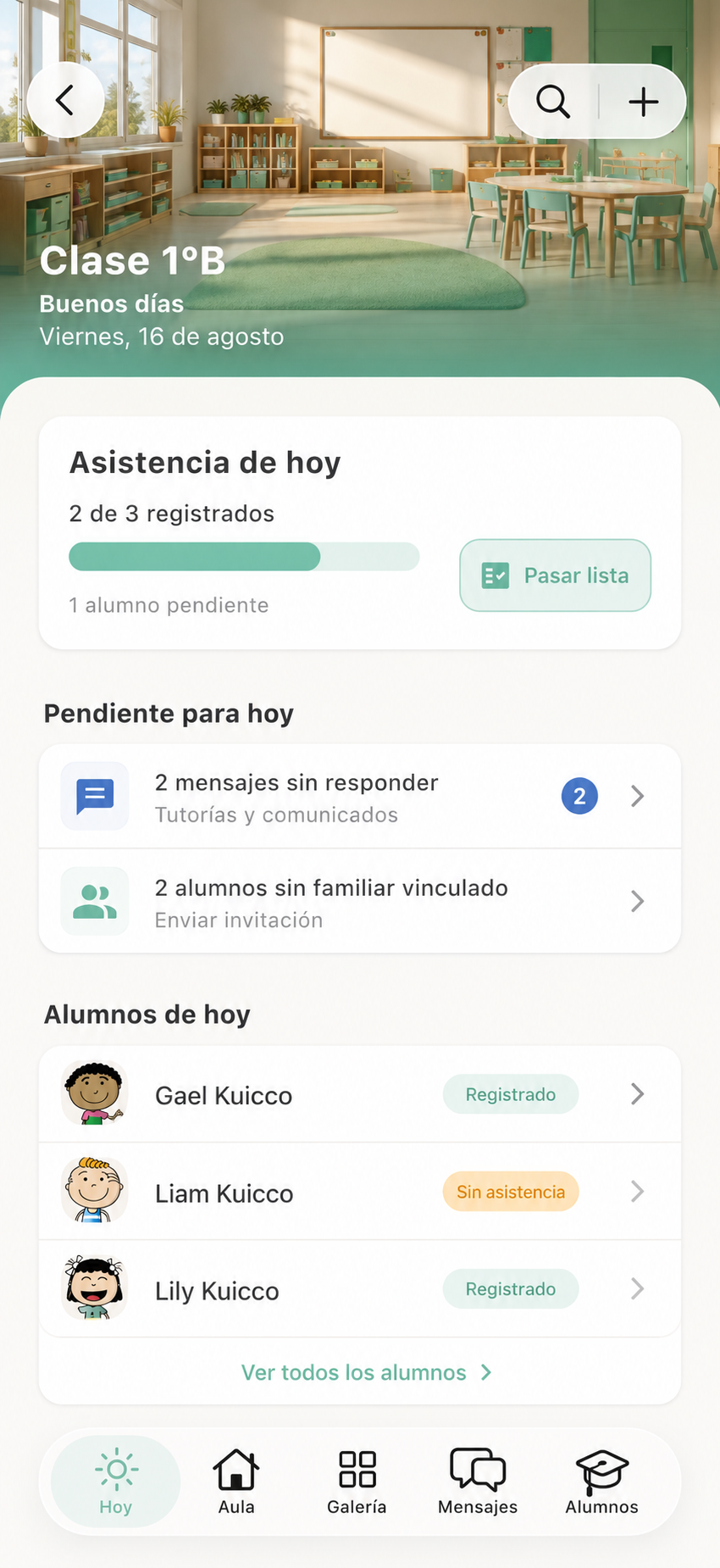 Kuicco School — vista de hoy para el profesor